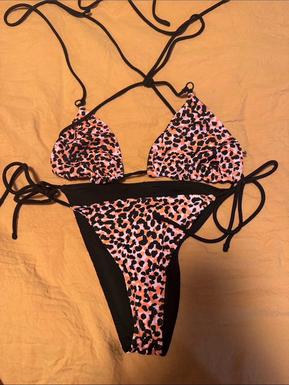 Women's Pink Leopard Print Tie Bikini Set